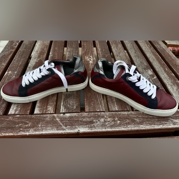 Zadig & Voltaire ZV1747 Flash Low Top Sneakers Burgundy Leather Size 38 - Picture 4 of 12